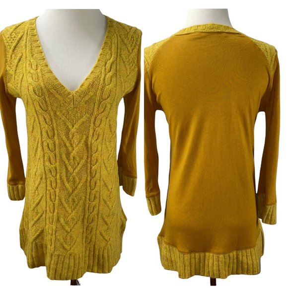 Anthropologie Pilcro Letterpress Cable Knit Mixed Fabrics Sweater Knit Top - Picture 1 of 13